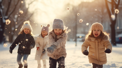 Petites filles chaudement habillées jouant dans la neige
